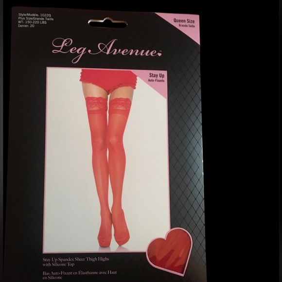 Leg Avenue Accessories - Plus Size Red Sheer Sexy Thigh Highs with Silicone Lace Tops